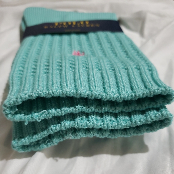 NWT Ralph Lauren Polo Pony Ladies Boot Crew Socks Knitted Aqua Blue - Picture 3 of 5